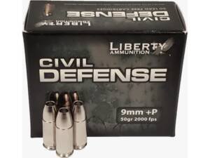 Liberty Civil Defense Ammunition 9mm Luger +P 50 Grain Fragmenting Hollow Point Lead-Free 500 round