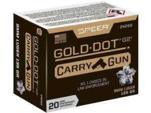 Speer Gold Dot Carry Gun Ammunition 9mm Luger 135 Grain Gold Dot G2 500 round