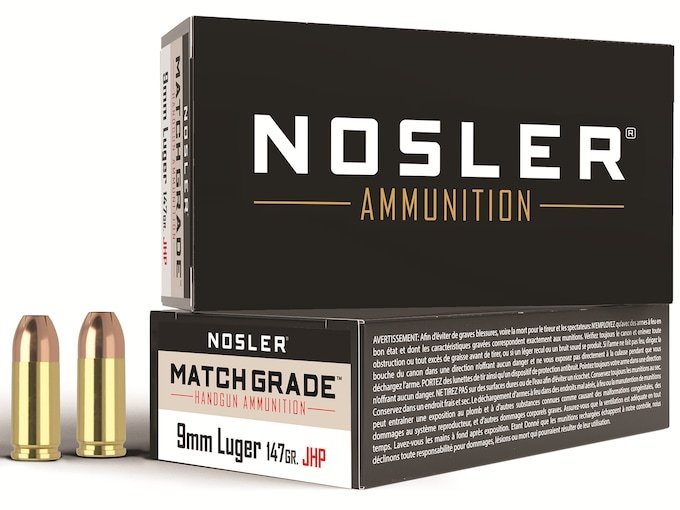 Nosler Match Grade Ammunition 9mm Luger 147 Grain Jacketed Hollow Point 1000 round
