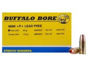 Buffalo Bore Ammunition 9mm Luger +P+ 95 Grain Barnes TAC-XP Hollow Point Lead-Free 500 round