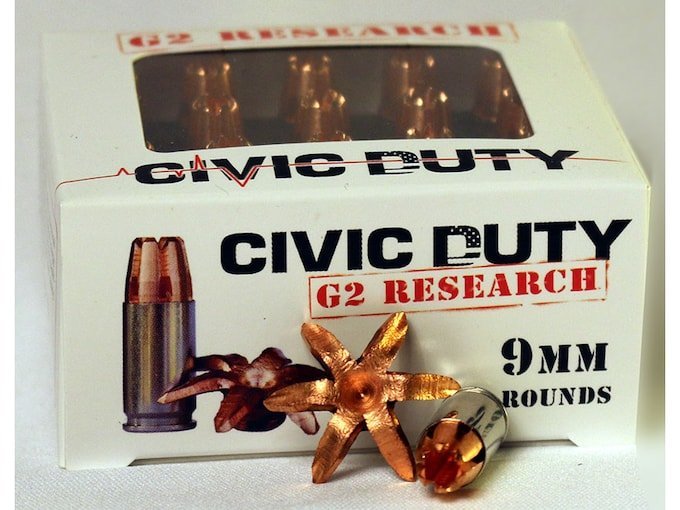 G2 Research Civic Duty Ammunition 9mm Luger 94 Grain Expanding Solid Copper Lead-Free 500 round