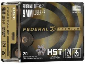 Federal Premium Personal Defense Ammunition 9mm Luger +P 124 Grain HST Jacketed Hollow Point 500 round