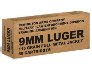 Remington Military/Law Enforcement Training Ammunition 9mm Luger 115 Grain Full Metal Jacket