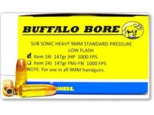 Buffalo Bore Ammunition 9mm Luger Subsonic 147 Grain Jacketed Hollow Point Low Flash 500 round