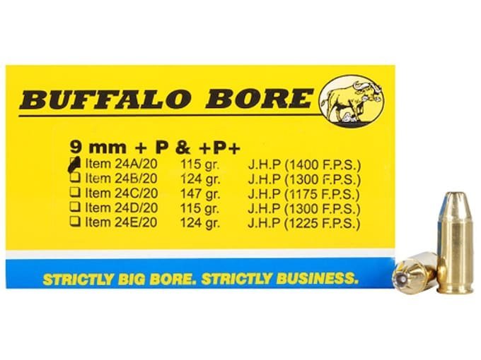Buffalo Bore Ammunition 9mm Luger +P+ 115 Grain Jacketed Hollow Point 500 round