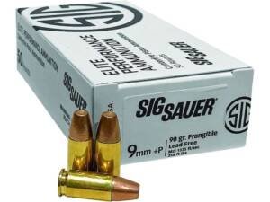 Sig Sauer Elite Performance Ammunition 9mm Luger +P 90 Grain Frangible Flat Nose Lead Free 1000 round