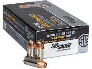 Sig Sauer Elite Performance Ammunition 9mm Luger 147 Grain V-Crown Jacketed Hollow Point 500 round
