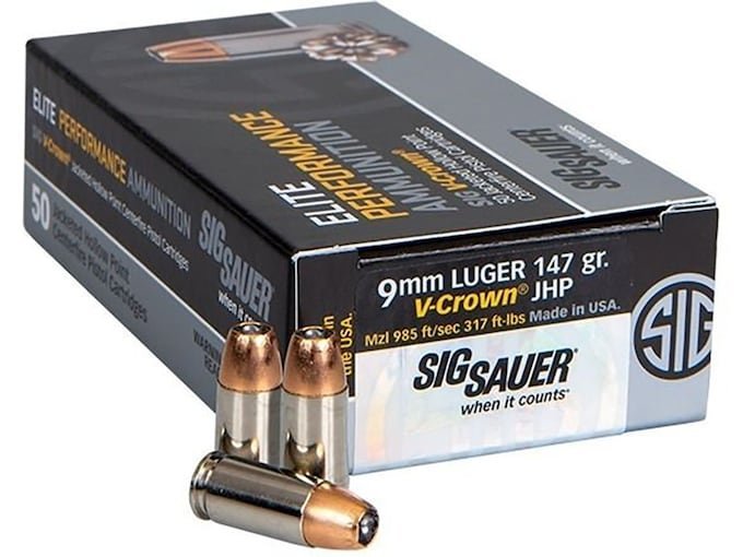 Sig Sauer Elite Performance Ammunition 9mm Luger 147 Grain V-Crown Jacketed Hollow Point 500 round