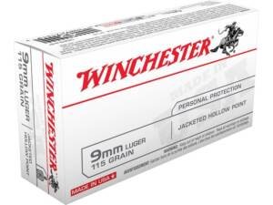 Winchester USA Ammunition 9mm Luger 115 Grain Jacketed Hollow Point