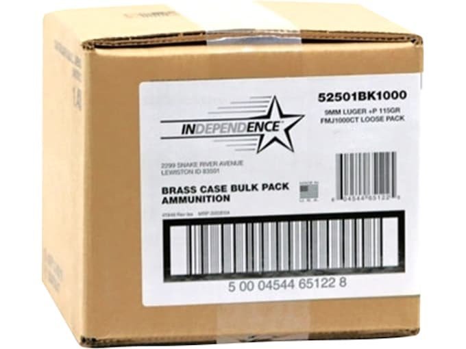 Independence Ammunition 9mm Luger +P 115 Grain Full Metal Jacket Box of 1000 (Bulk)