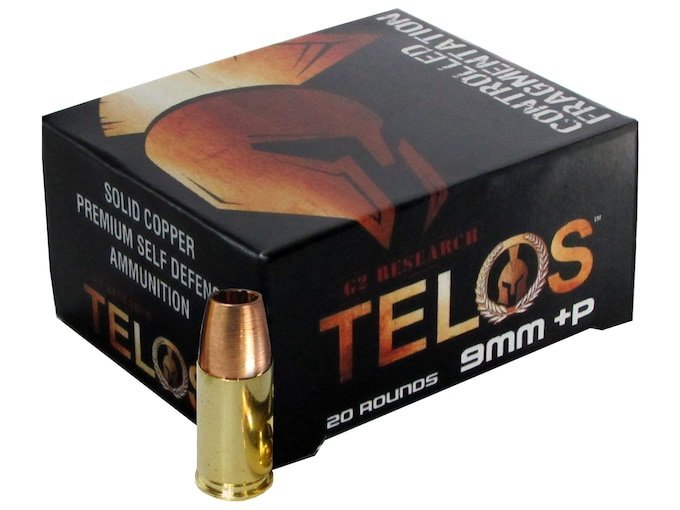 G2 Research Telos Ammunition 9mm Luger +P 92 Grain Controlled Fragmenting Hollow Point Solid Copper Lead-Free 500 round