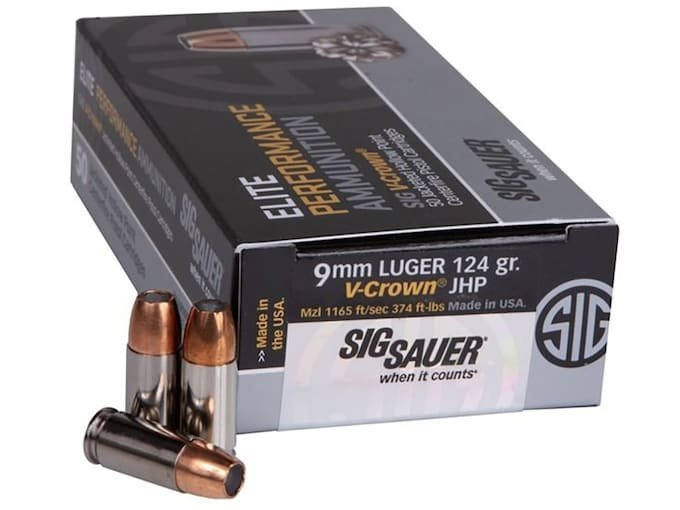 Sig Sauer Elite Performance Ammunition 9mm Luger 124 Grain V-Crown Jacketed Hollow Point 500 round