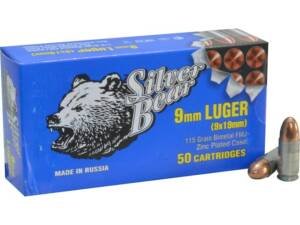 Silver Bear Ammunition 9mm Luger 115 Grain Full Metal Jacket Zinc Plated Steel Case 1000 round