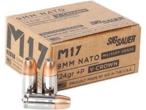 Sig Sauer Elite Performance M17 Ammunition 9mm Luger +P 124 Grain V-Crown Jacketed Hollow Point 500 round