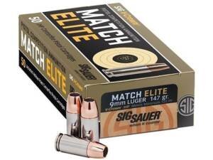 Sig Sauer Match Elite Ammunition 9mm Luger 147 Grain V-Crown Jacketed Hollow Point 500 round