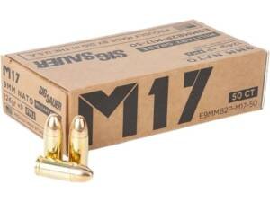 Sig Sauer M17 Military Grade Ammunition 9mm Luger +P 124 Grain Full Metal Jacket 1000 round